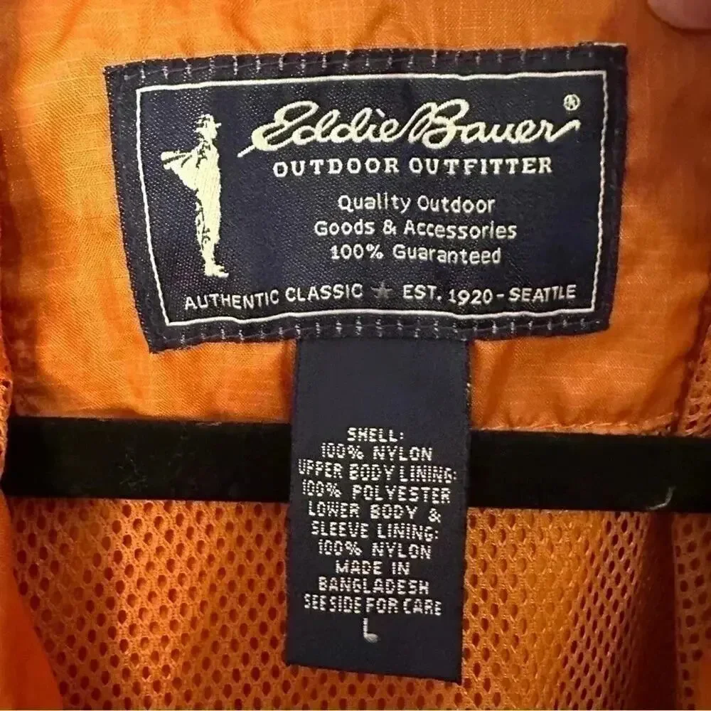 Eddie Bauer Orange Rust windbreaker Jacket Coat, Men’s size L